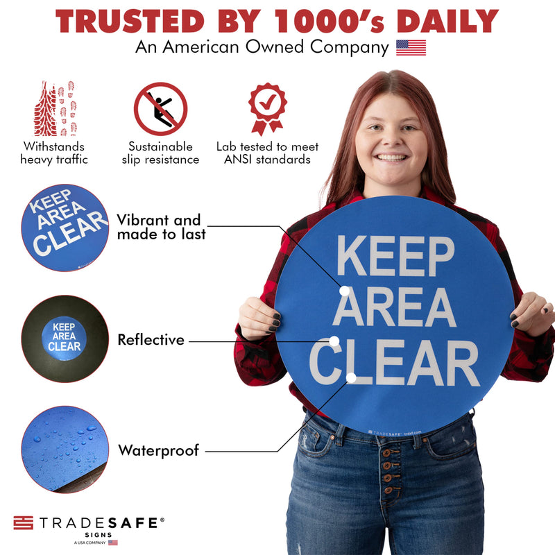 TRADESAFE Keep Area Clear Anti-Slip Floor Sticker - Keep Clear Floor Sign, Peel and Stick Adhesive Vinyl Sign, ANSI-Compliant, 17” Diameter Round Sticker
