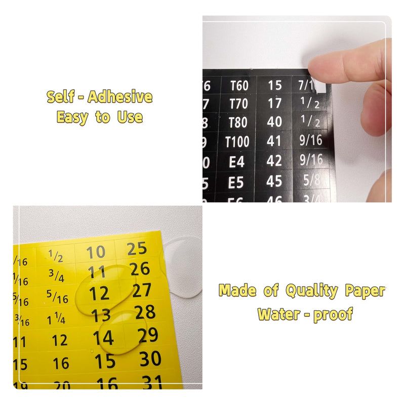 [Australia - AusPower] - Tool Labels, 6 Sheet(180 pcs/Sheet) Total 1080 pcs Wrench Socket Screwdriver Size Stickers for Toolbox Sets Decals Tools Labeling Organization, Black Yellow Black & Yellow 