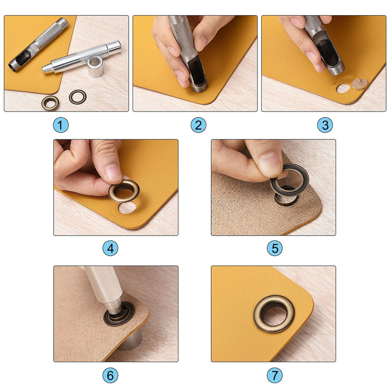 uxcell Grommet Tool Kit 100 Sets 5/16" Copper Grommets Eyelets with 3pcs Install Tools, 8mm Inside Dia. Black