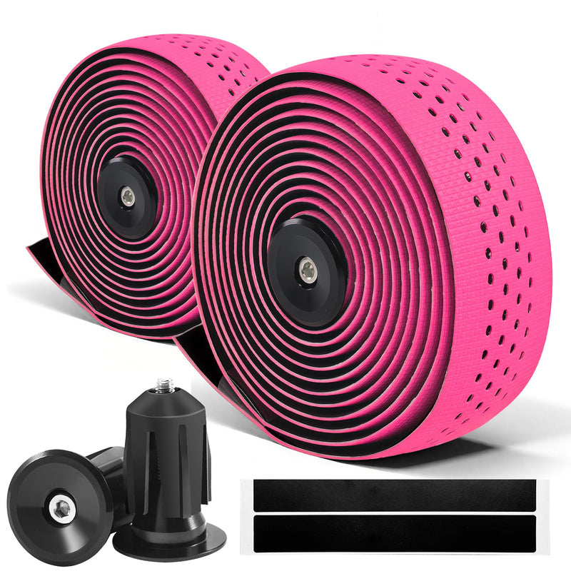 Road Bike Handlebar Tapes, Pink Bicycle Bar Tape with High Stain Resistance Silicone Surface, Shock Absorbing EVA Bike Grip Tapes for Handlebar (Set of 2, Hot Pink)