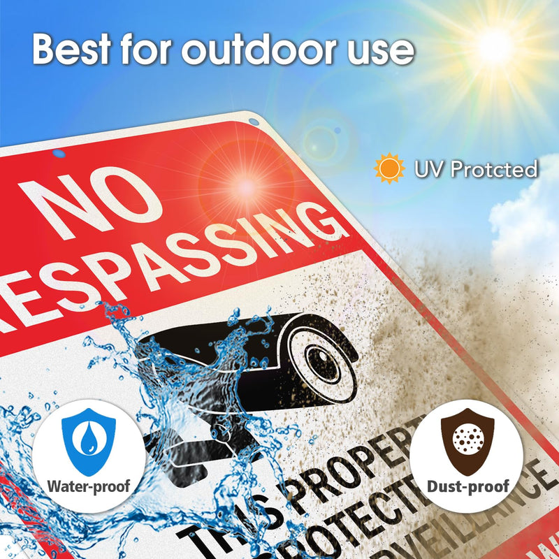 Large Video Surveillance Signs, 14x10 Inches No Trespassing Sign Private Property Sign, Reflective Aluminum, Fade Resistant,Indoor or Outdoor Use (4-Pack) 4 Pack