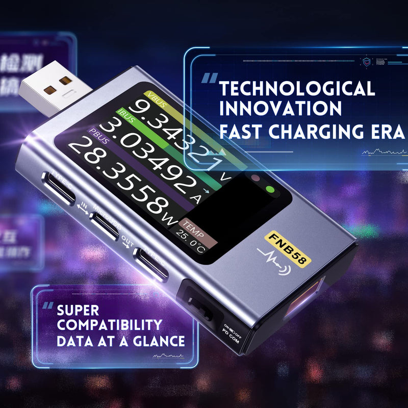 [Australia - AusPower] - FNIRSI USB Tester 4-28V 7A LCD USB A&C Voltage Current Power Tester Multimeter, Fast Charge Detection Trigger Capacity Ripple Measurement, PD2.0/PD3.0,QC2.0/QC3.0 