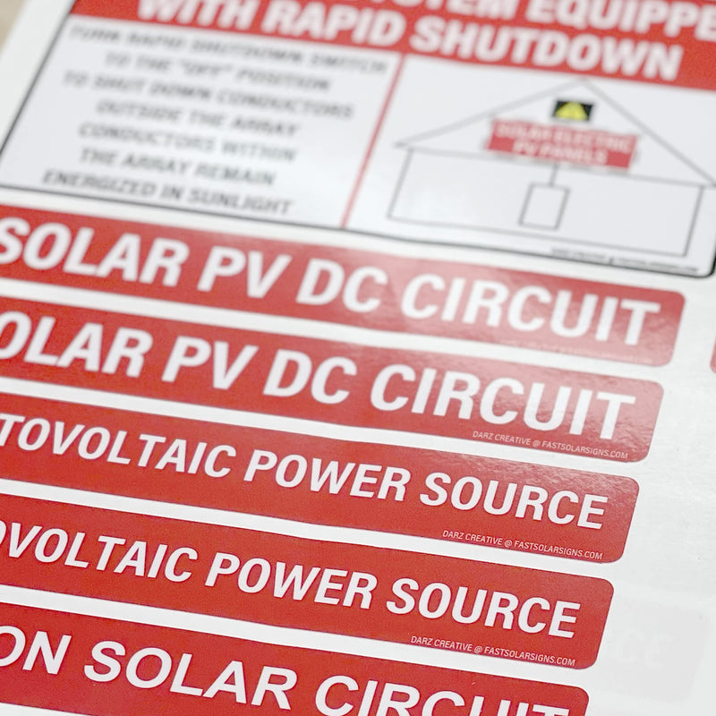 Photovoltaic Solar System Installer Label Kit | 57 Pack | 2020 | 2017 Code | Electrical Panel Safety | PV Warning Set | Caution Solar Circuit | Made in USA