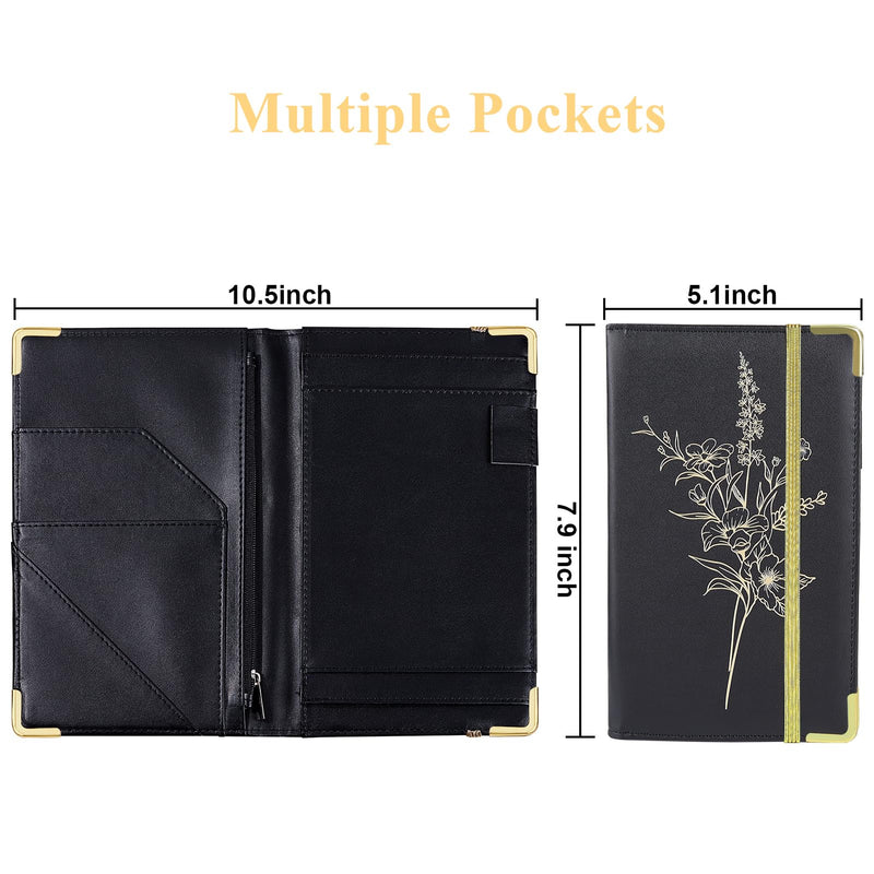 [Australia - AusPower] - Server Book, PU Leather Server Books for Waitress with Zipper Pockets, Waitress Book with Pen Holder Fit Server Apron Check Presenters for Restaurants Black 