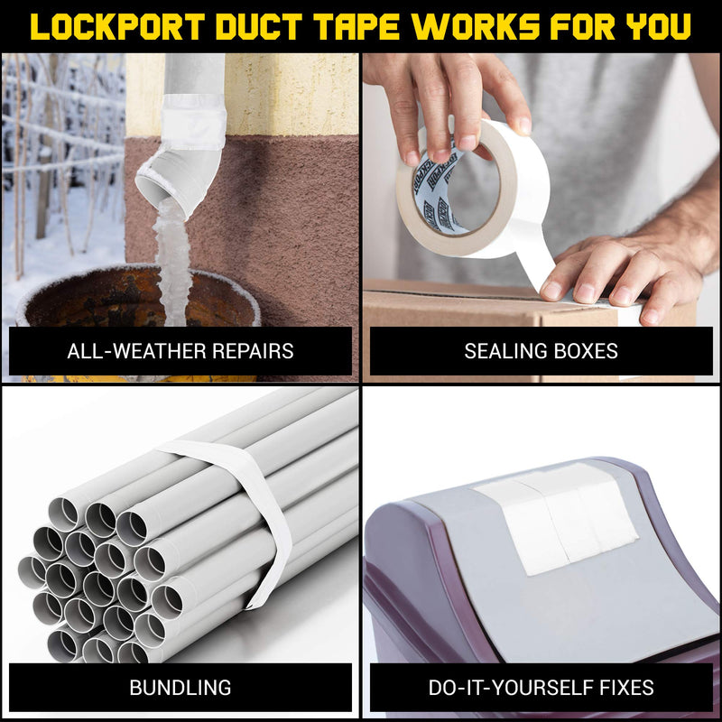 Lockport 2 Pack Grip Tape 50 Ft x 4 in and 6 Pack White Duct Tape 20 Yds x 2 Inches Bundle