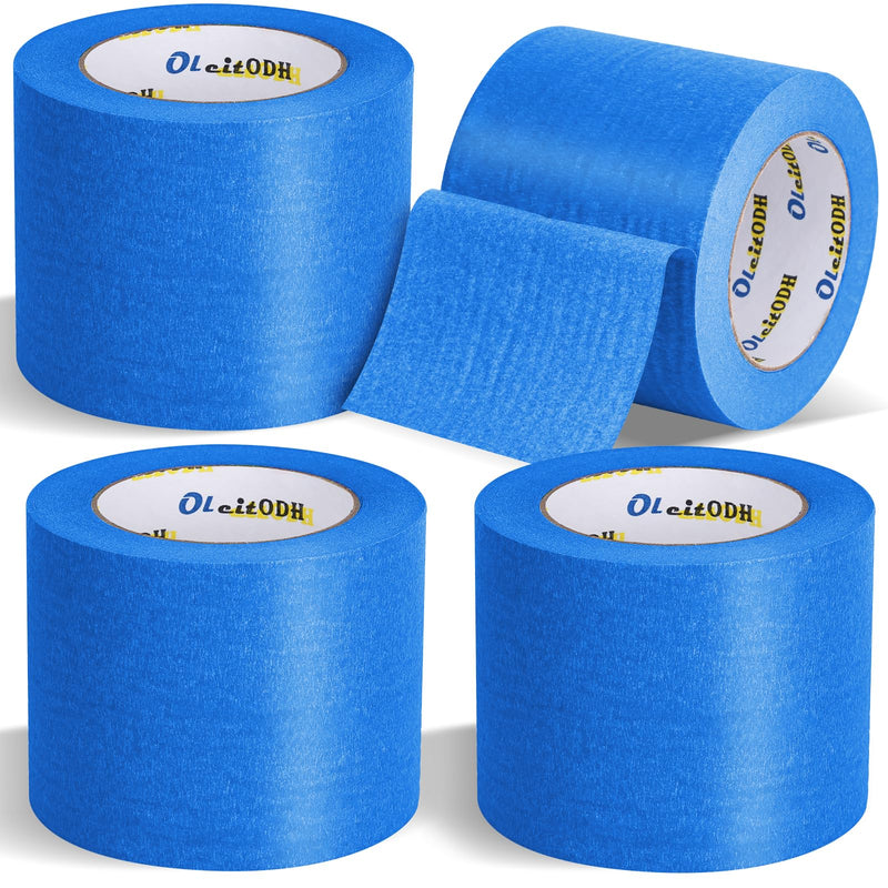 4 Rolls Blue Painters Tape Bulk 4 inch x 60 Yards, Total 240 Yd, Painters Masking Tape No Residue Wall Painting Tape Artist Tape Trim Edge Finishing Tape for Wall Painting Decoration DIY Supplies 4In x 60Y - 4Pack