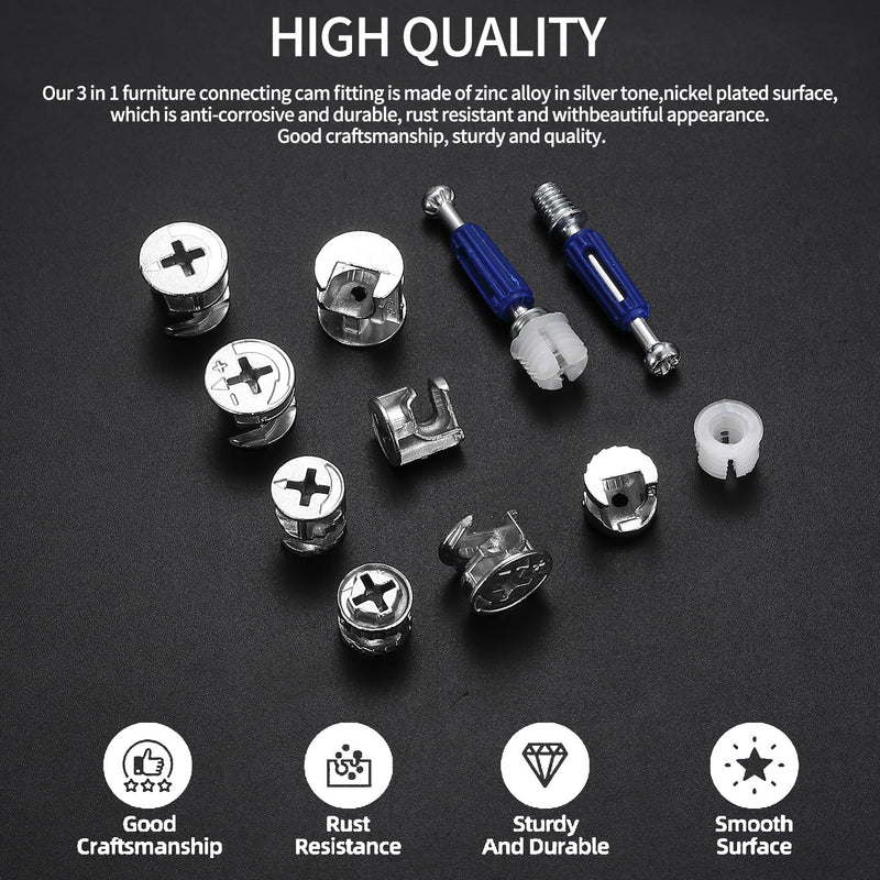 [Australia - AusPower] - Cam Lock Nuts and Cam Screws, 210 Pcs Cam Locks for Furniture Connecting Cam Lock Fittings, 3 in 1 Cam Connector Bolt Fittings Fasteners Hardware Parts for Drawer Dresser Cabinet (210) 