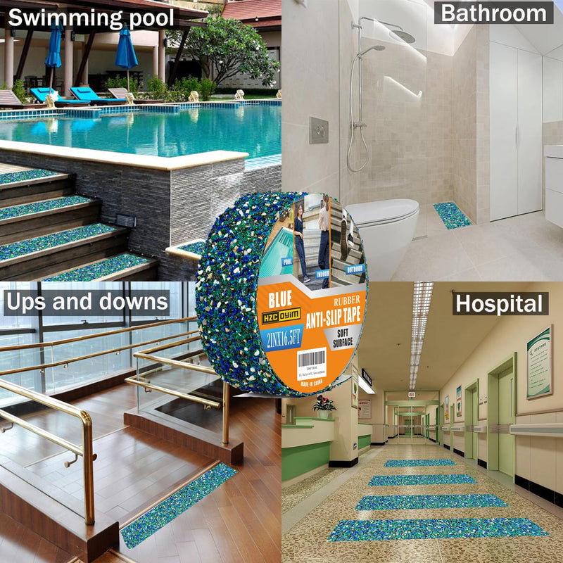 Pool Rubber Grip Tape 2" x 16.5ft - Blue Anti Slip Tape, Step Grips for Pool Sides, Showers, Bathroom,Stairs Outdoor, and Wet Areas 2inches X 16.5feet
