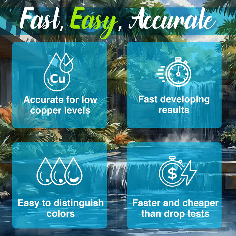 Copper Test Strips for Pool Ionizers, Mineral Cartridges, Copper Sulfate and Copper Algaecides One Pack
