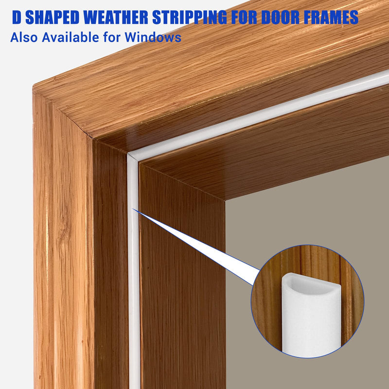 [Australia - AusPower] - Weather Stripping Door Seal Self Adhesive Door Weather Strip Silicone D Shaped Seal Strip for Door Frame/Window Seal, 20Ft, White (3/8" W × 1/4" T) S (3/8" W × 1/4" T) 