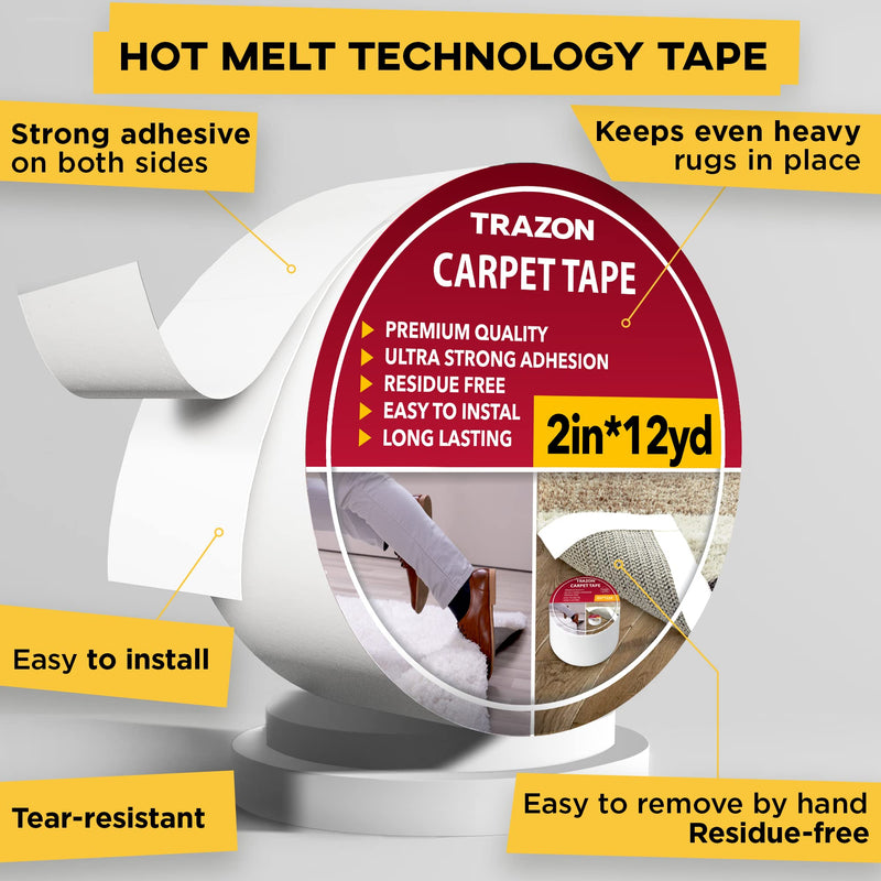 Grip Tape - Heavy Duty Anti Slip Tape for Stairs Outdoor/Indoor Black with Glow in The Dark Strips & Carpet Tape Double Sided - Rug Tape Grippers for Hardwood Floors and Area Rugs
