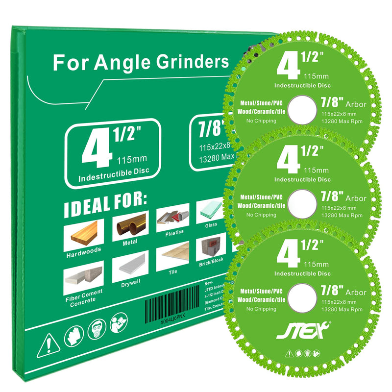 [Australia - AusPower] - Indestructible Disc for Angle Grinder with 4-1/2 Inch Diameter, 7/8" Arbor, Multifunctional Diamond Cutting Blade for Metal, Stone, Wood, Tile, Concrete, PVC Pipes(3-Pack) 