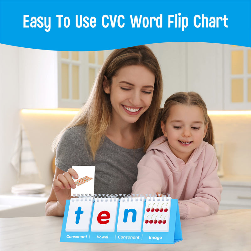 [Australia - AusPower] - CVC Word Flip Chart, Double Sided Word Flip 40 Short Vowel Words Freestanding Flip Chart Consonant Vowel Consonant Word Flashcards Word Builder Activity Educational Learning Tool for School Supplies CVC Word 