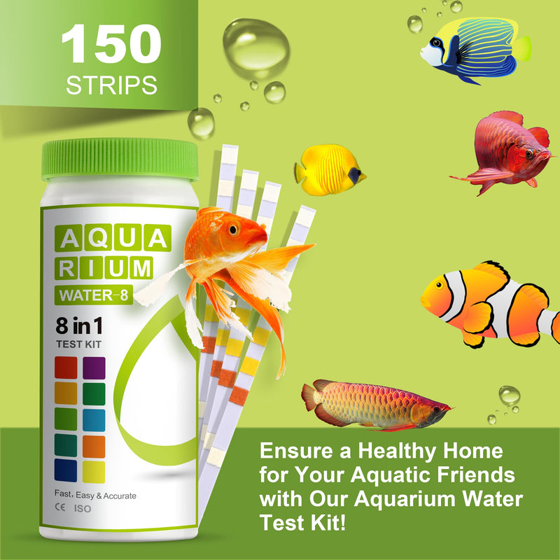 AAwipes 8-in-1 Aquarium Test Kit (150 Strips) for Freshwater & Saltwater - Quick & Accurate Water Testing for Aquariums & Ponds. Tests Free Chlorine, Hardness, pH, Ammonia Nitrogen, etc. (K02-150) 150 Strips