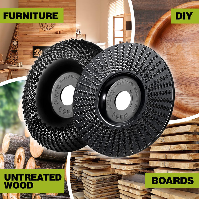 [Australia - AusPower] - GRAFF Premium Wood Carving Disc 4 1/2 Inch for Angle Grinder – Set Shaping and Grinding Wheel for Wood, Softwood, Hardwood – Woodworking Angle Grinder Attachment with 7/8" – 5/8" Arbor Ø 4 ½ Inch Set Carving Blade 