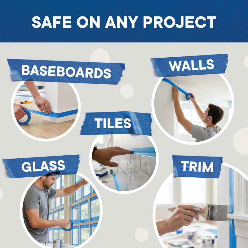 TAPEWELL Multi-Surface Blue Painters Tape 1 Inch (0.94 X 60 Yards), No Resuide, Removes Easily Blue Masking Tape, Pack of 18