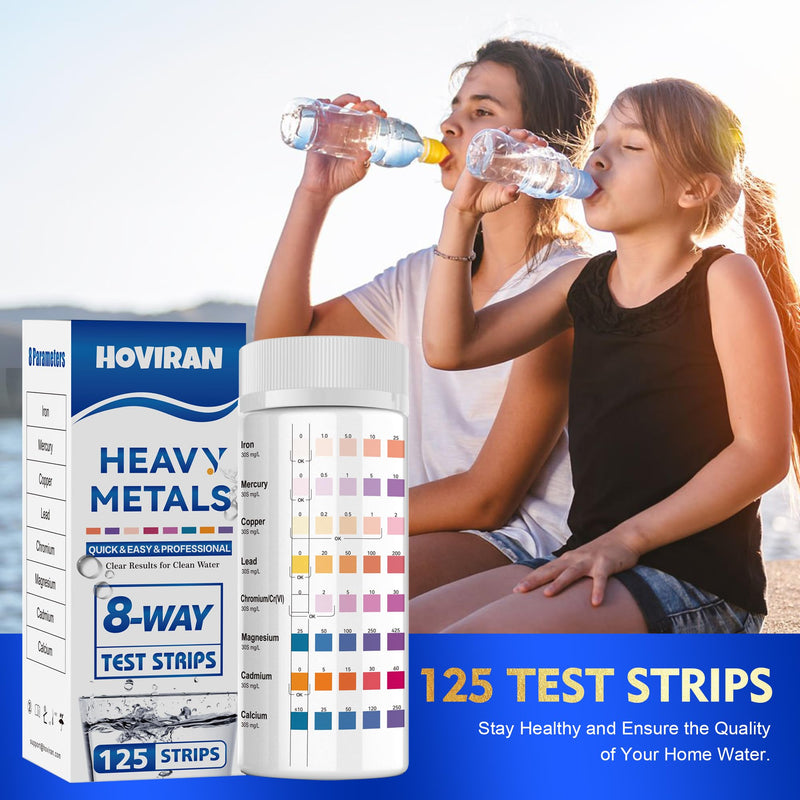 [Australia - AusPower] - 8 Way Heavy Metals Water Test Strips -125 ct Home, Well Drinking Water Testing Kit for Iron, Mercury, Copper, Lead, Chromium, Magnesium, Cadmium, Calcium 8-Way Heavy Metals Test Strips - 125 ct 