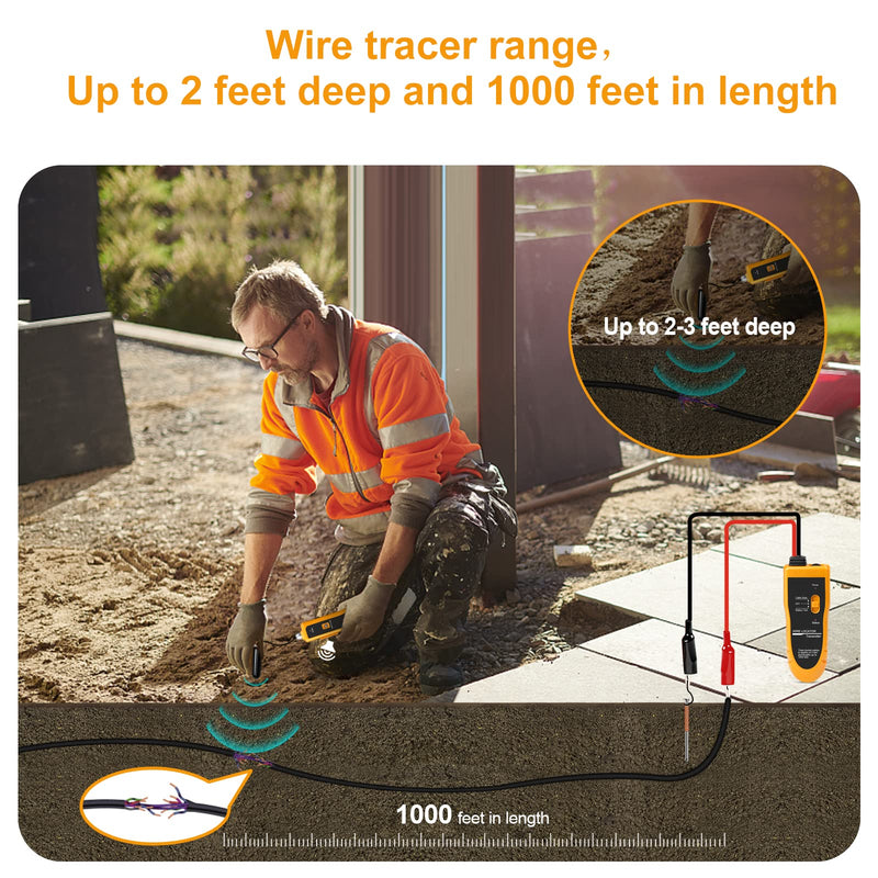 F02 Underground Cable Detector, Earth Cable Detector with Headphones, Cable Tester for Pet Fence Cable, Underground Cable, Irrigation Control Wires