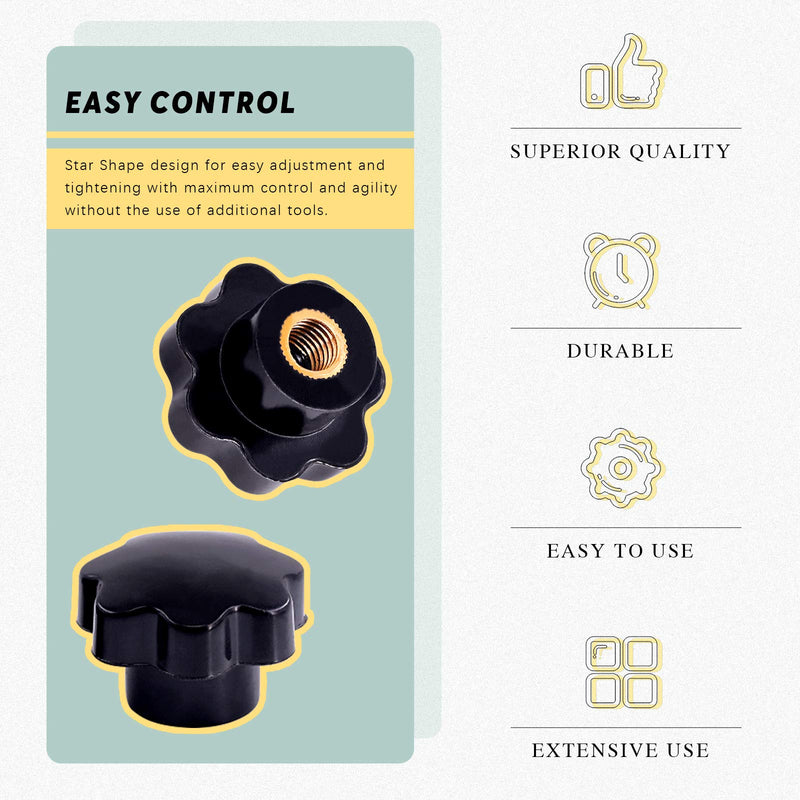 [Australia - AusPower] - Swpeet 15Pcs M10 7 Star Knob Female Thread Nut Clamping Knob Grip Assortment Kit, Star Shape Hand Knobs Black Plastic Screw-On Handle Clamping Knob for Mechanical Equipment (M10) 