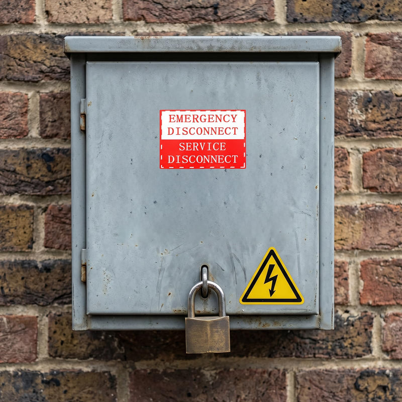 12 Pcs NEC Compliant Emergency Disconnect Sticker 5"x 3.5" Warning Sticker Shut Off Sign Main Service Disconnect Label Decal Notice Danger Labels for Electrical for Indoor Outdoor