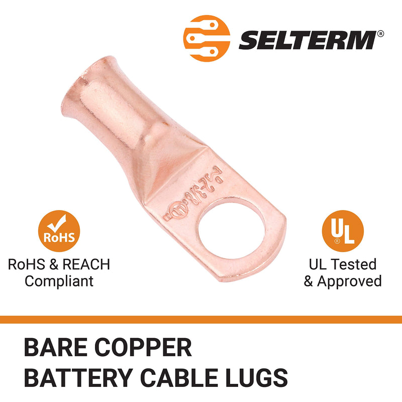 [Australia - AusPower] - SELTERM 25pcs 2 AWG 3/8" Stud Battery Lugs, Ring Terminals, Heavy Duty Copper Wire Lugs, Battery Cable Ends, 2 Gauge Ring Terminal Connectors, UL Bare Copper Eyelets Electrical Battery Cable Lugs 2 Awg - 3/8" (M10) Ring Bare Copper Lugs 25 
