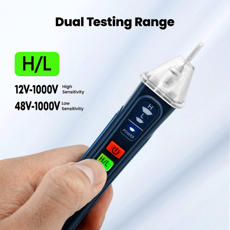 [Australia - AusPower] - Voltage Tester, Non Contact Voltage Detector, Circuit Tester Dual Range Voltage Sniffer 12V-1000V/48V-1000V, Live Wire Tester with Alarm and Flashlight, Electrical Tester with LCD Display 