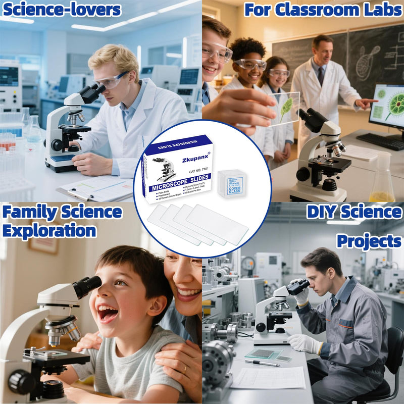 [Australia - AusPower] - Blank Glass Microscope Slides and Covers - Ground Edges & 45° Clipped Corners, High-Clarity, Pre-Cleaned, 50 Slides & 100 Coverslips, Microscope Accessories for Experiments & Analyses 