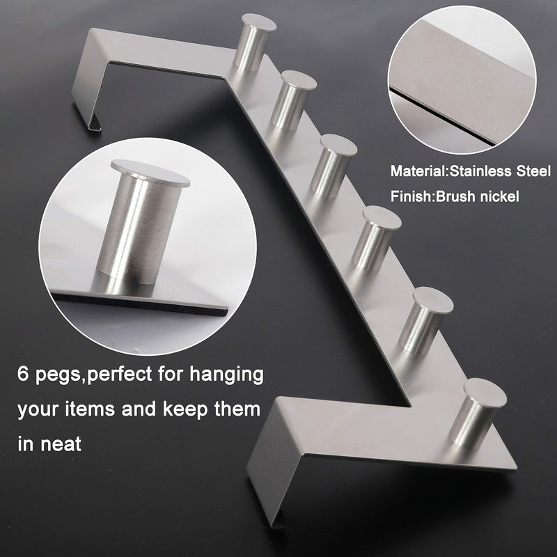 [Australia - AusPower] - WEBI Over The Door Hook Door Hanger:Over The Door Towel Rack with 6 Peg Hooks for Hanging,Door Coat Hanger Towel Hanger Over Door Coat Rack for Clothes,Back of Bathroom,Silver 1 Pack Silver 