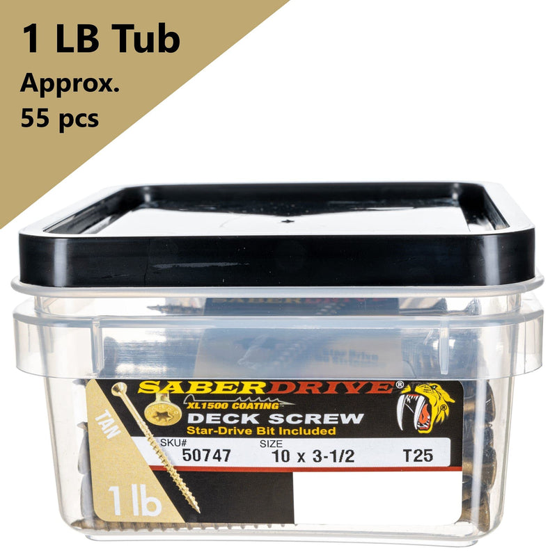 [Australia - AusPower] - #10 x 3-1/2" Saberdrive Tan XL1500 Coated Exterior Star Drive Multi-Purpose Deck Screws 1 LB, Approx. 55 pieces #10 x 3-1/2" 
