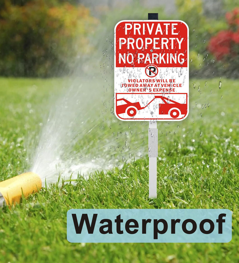 2Pack Private Property No Parking Signs with 36" Stake, Violators Will Be Towed Away at Vehicle Owner's Expense Signs, 14"×10" Reflective Aluminum Sign, Fade Resistant, Including Screws