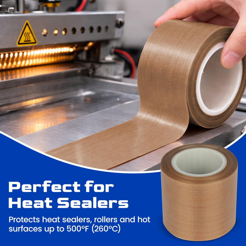 3 Inch PTFE Teflon Tape, 33 FT x 0.18mm Thick, Wide High Temp Non-Stick Fiberglass Adhesive Tape for Heat Press, Conveyor, Industrial Surface Protection & Sealer Use 3-inch x 33 Feet