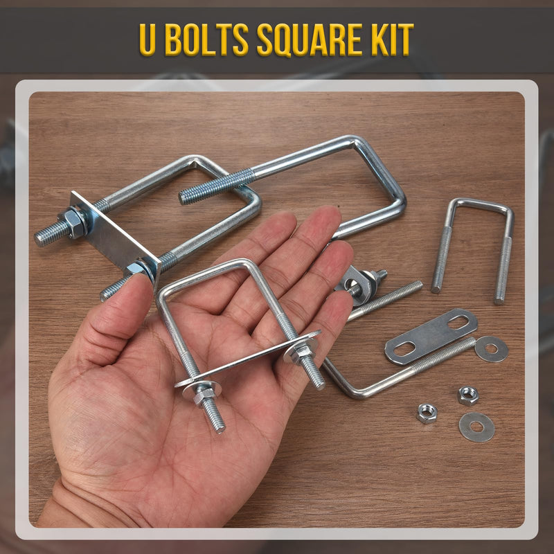 [Australia - AusPower] - M6x42x80mm U Bolts Square Kit - 4Set - Carbon Steel U-Bolt Kit with Nuts, Washers, Frame Plate - Good for DN42 Pipe, Trailer, Automotive, Leaf Spring Fastener M6x42x80mm DN42 4 