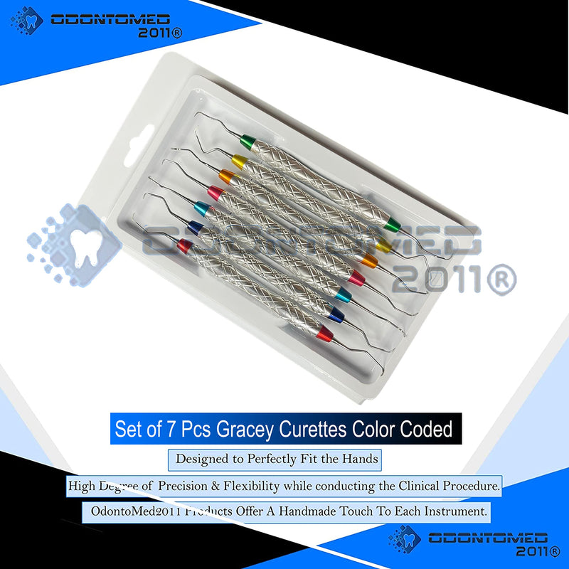 [Australia - AusPower] - OdontoMed2011 Set of 7 Gracey Periodontal Curettes 1/2-13/14 Double Ended Dual End Hollow Handle Color Coded & Chrome Plated Handle Dental Instruments with Protective Packing DN-2355 