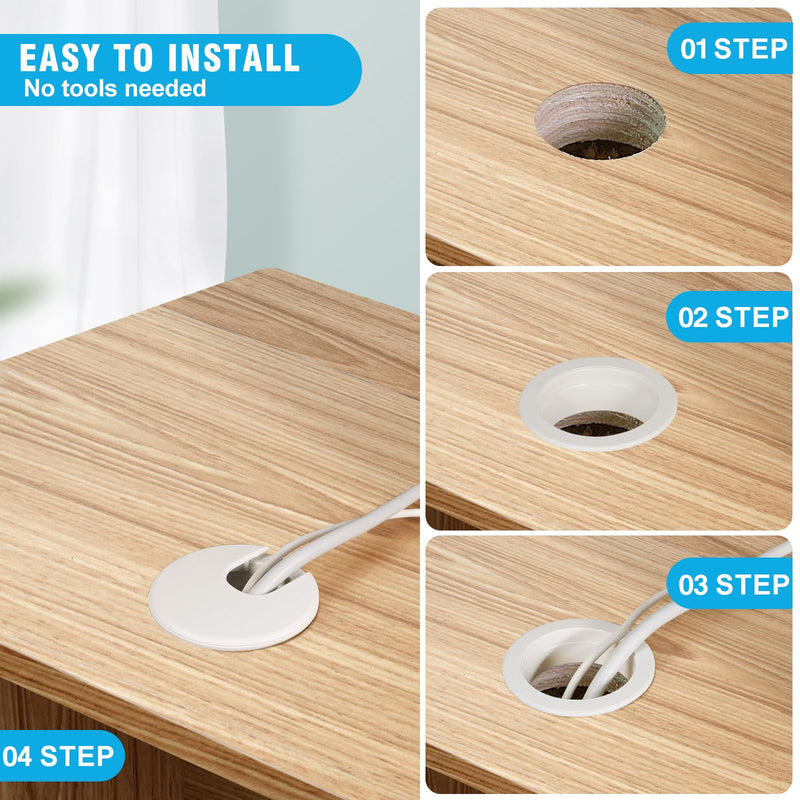 [Australia - AusPower] - 1-1/2" White Desk Grommet, JTemgle Plastic Cable Hole Cover Computer Table Cord Wire Organizer Caps Desktop Cord Management for Home Office TV Stands Tabletops, 2 Pieces 1-1/2" / 38mm 