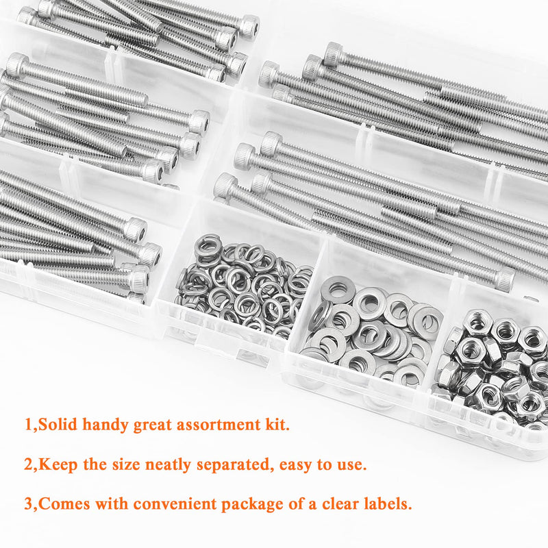 [Australia - AusPower] - 200 Pieces M4 x 30mm /35mm /40mm /45mm /50mm, Hex Socket Head Cap Metric Screws Bolts Washers Nuts Kit, 304 Stainless Steel M4 x 30/35/40/45/50mm 