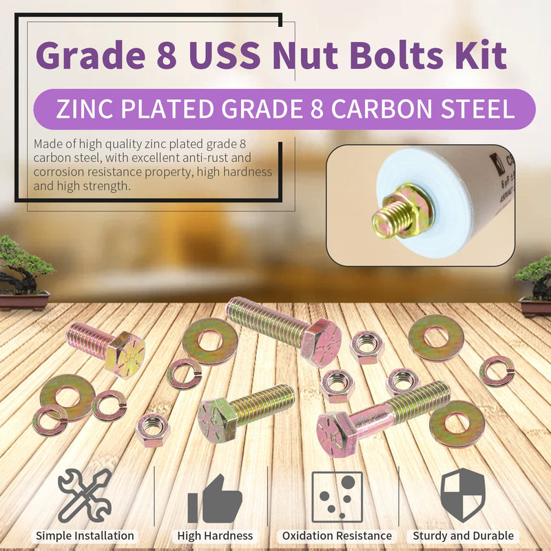 [Australia - AusPower] - Swpeet 80Pcs 5/16"-18 x 2 Grade 8 USS Yellow Color Zinc Finish Carbon Steel Nut Bolts and Flat Washers with Spring Lock Wshers Assortment Kit, Coarse Thread Hex Head Cap Screws Bolt 5/16"-18x2" 