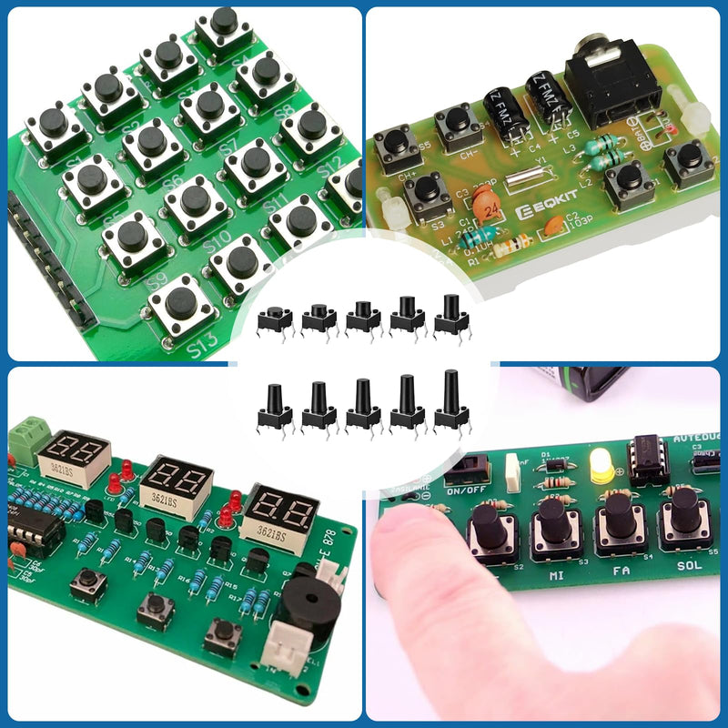 200 Pieces 10 Values Micro Momentary Tactile Pressure Switch Kit, 6 x 6 mm 4-Pin Push Switch Momentary Tactile Pressure Switch for Circuit Boards Versatile Assortment for Electronics Car Projects