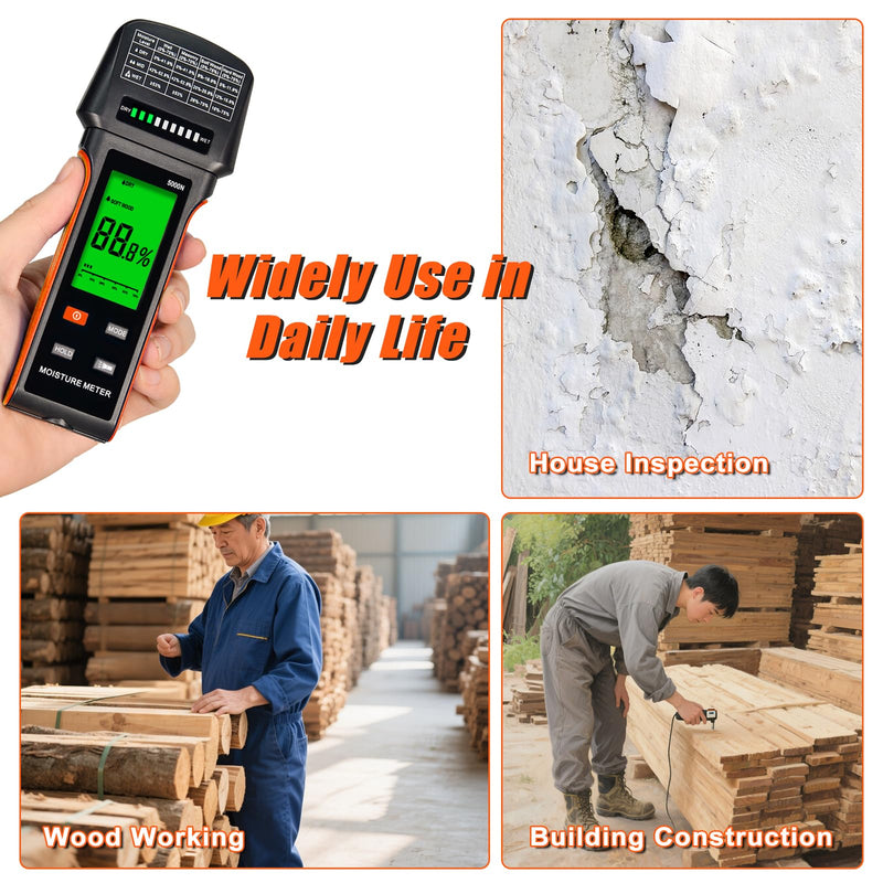 [Australia - AusPower] - 2pcs-Pinless Moisture Meter for Wood, Drywall & Masonry – Fast & Precise Handheld Moisture Detector，Wood Moisture Meter – Measures 5-75% (Wood), 5-70% (Drywall/Masonry) /Auto-Off & Alarm 