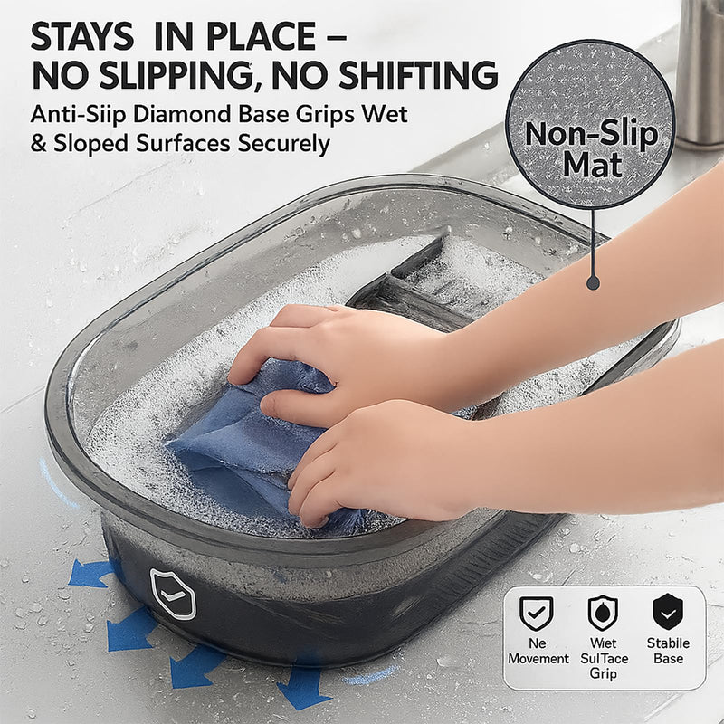 Washboard Basin for Hand Washing Clothes, Compact Hand Wash Clothes Basin with Built-in Laundry Washboard, Soap Holder, Wash Basin for Delicates & Small Loads Transparent Gray 16 X 13 X 4.9 Inches