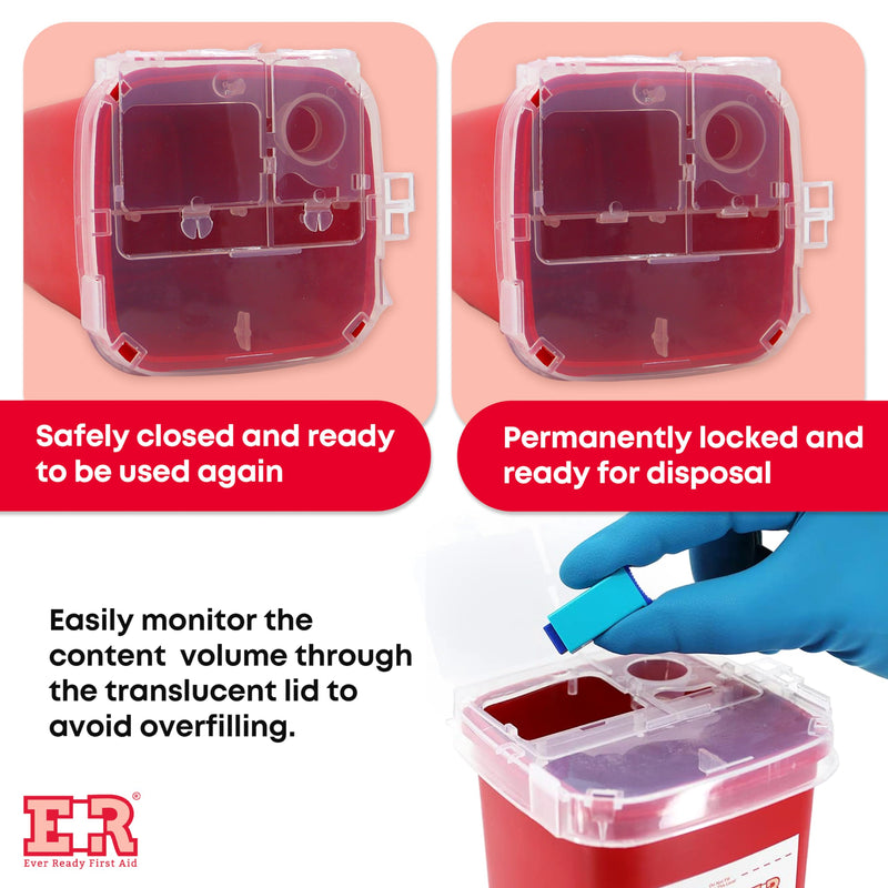 [Australia - AusPower] - Ever Ready First Aid Sharps Container with Split Lid Design and Locking Mechanism for Sharp Waste Disposal, 1 Quart 