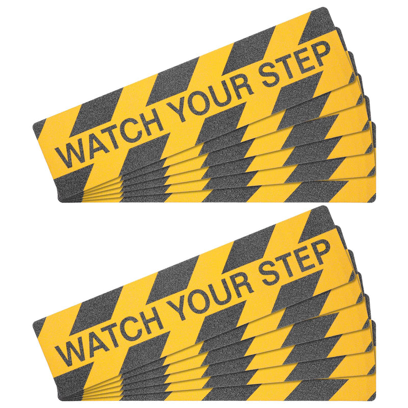 12 Pack Watch Your Step Sticker 6x24 Inch, Watch Your Step Sign Floor Decals, Anti-Slip PVC Stair Stickers, Waterproof Abrasive Tape for Wet Floor Caution, Indoor Outdoor Safety