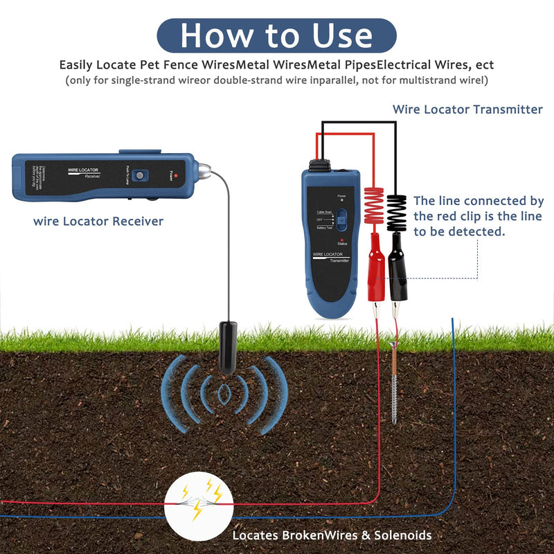 [Australia - AusPower] - Rechargeable Underground Cable Locator, Electrical Wire Tracer, Underground Wire Locator for Pet Fence Buried Sprinkler Valve, Cable Tester for Locating Irrigation Tone Generator Kit Probe NF-816L 