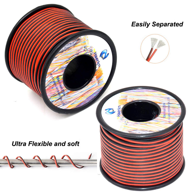 [Australia - AusPower] - 22 awg Silicone Electrical Wire 2 Conductor Parallel Wire line 200ft [Black 100ft Red 100ft] 22 Gauge Soft and Flexible Hook Up Oxygen Free Stranded Tinned Copper Wire 22awg/0.3mm² 