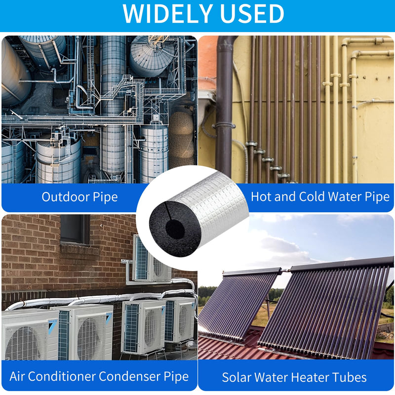 1 '' ID Pipe Insulation Foam Tube Self Adhesive Heat Tape for Water Pipes 20PC Insulation Foam Wrap Aluminum Foil Pipe Covers for Spigot, Winter Outside Pipes, Sprinkler (Black ) Black - 16'' L 1 '' ID - 20PC