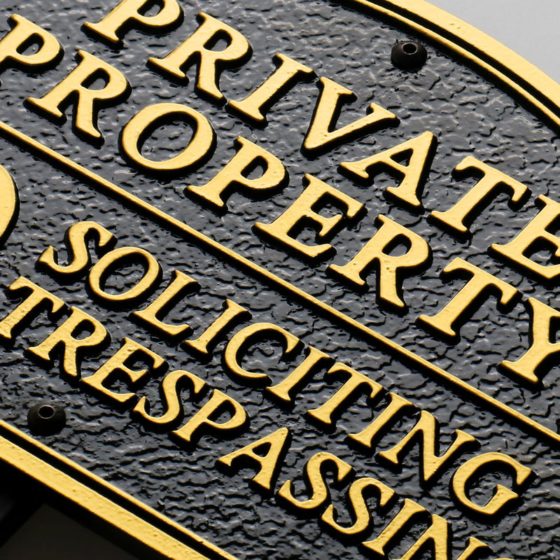 Private Property No Soliciting No Trespassing Statement Plaque,Solid Metal Cast Yard Sign, Heavy Duty Material, Embossed Letters,11.5"×7.5" with 31.5" Stakes and Upgraded Stainless Screws