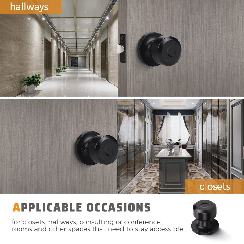 KNOBWELL 2 Pack Matte Black Passage Door Knob Set, Closet and Hallway Door Knobs in Classic Style with Concealed Screws