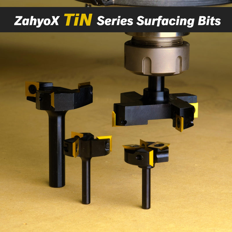 ZahyoX CNC Spoilboard Surfacing Router Bit, 1/2" Shank, 4 Wings, 3" Cutting Diameter, TiN Coated Insert Carbide Slab Flattening Router Bit, Planing Bit Wood Planer Bit for Woodworking 4-Wing