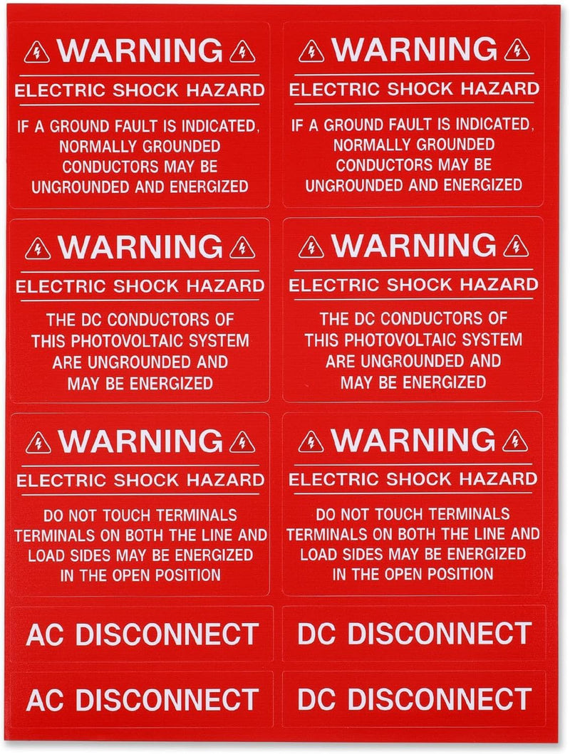 62-Pack Solar PV System Label Kit - Code 2020/2023 Compliant Photovoltaic Stickers - UV Resistant & Reflective Vinyl - Complete Solar Warning Labels for Installers, Inspectors & Homeowners