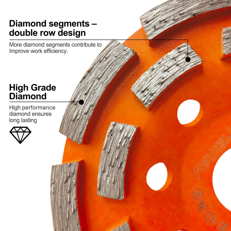 [Australia - AusPower] - FEWELL 4 1/2” Concrete Grinding Wheel, Double Row Diamond Cup Wheel with 7/8” Arbor for Polishing and Grinding Concrete Surface Brick Stone Marble Cement Granite 