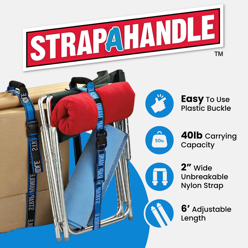 [Australia - AusPower] - Carry Strap with Handle | Adjustable and Strong | for Easy, Safe, Secure Lifting, Moving, Carrying of Heavy Boxes, Groceries, Beach Chairs 6' Length, 40lb. capacity 